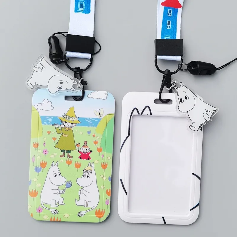 Moomin Cartoon Hard Card Holder Heat Transfer Print Polyester Lanyard Student Campus ID Badge Bus Subway Canteen Card Cover view 3