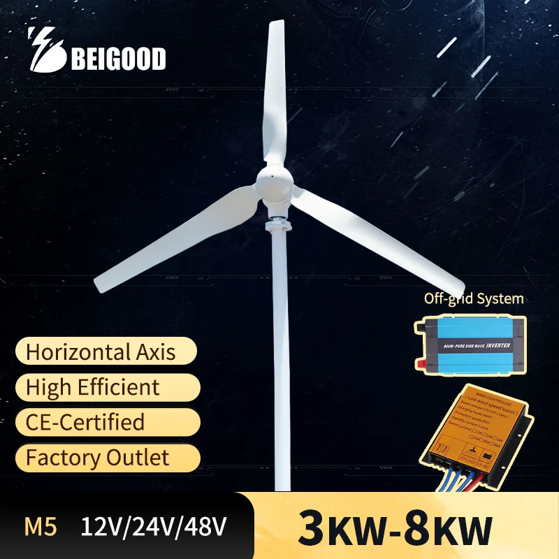 

Horizontal Axis Wind Turbine Power 3KW 5KW 12V 24V 48V With MPPT Controller low wind Start Fast Shipping Factory High-quality
