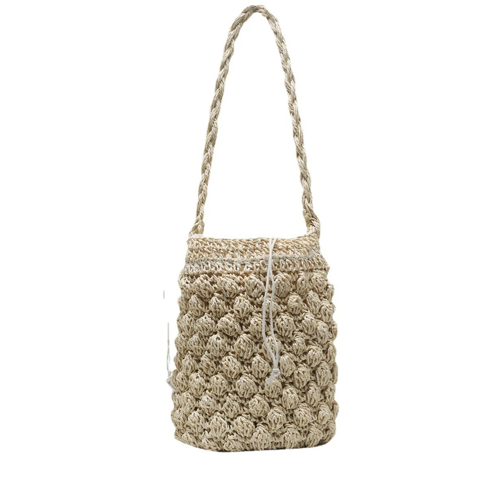 Summer Crossbody Bag for Women Beach Shoulder Bag Weaving Drawstring Straw Bucket Bag Female Travel Handbags Tote Bag