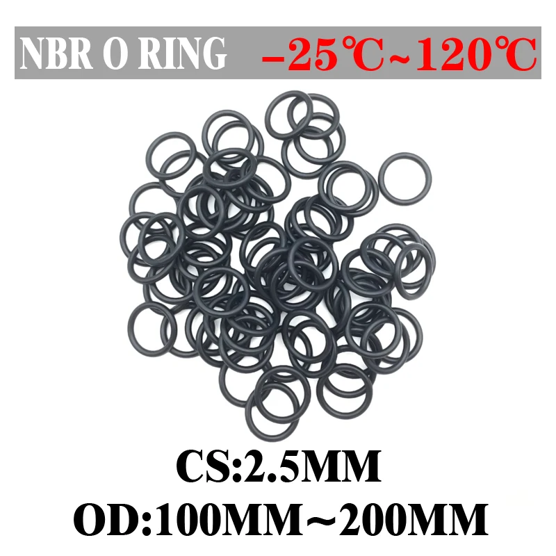 

5pcs NBR O Ring Oil Sealing Gasket Thickness CS 2.5mm OD 100~200mm Automobile Nitrile Rubber Round Shape Corrosion Resist Washer