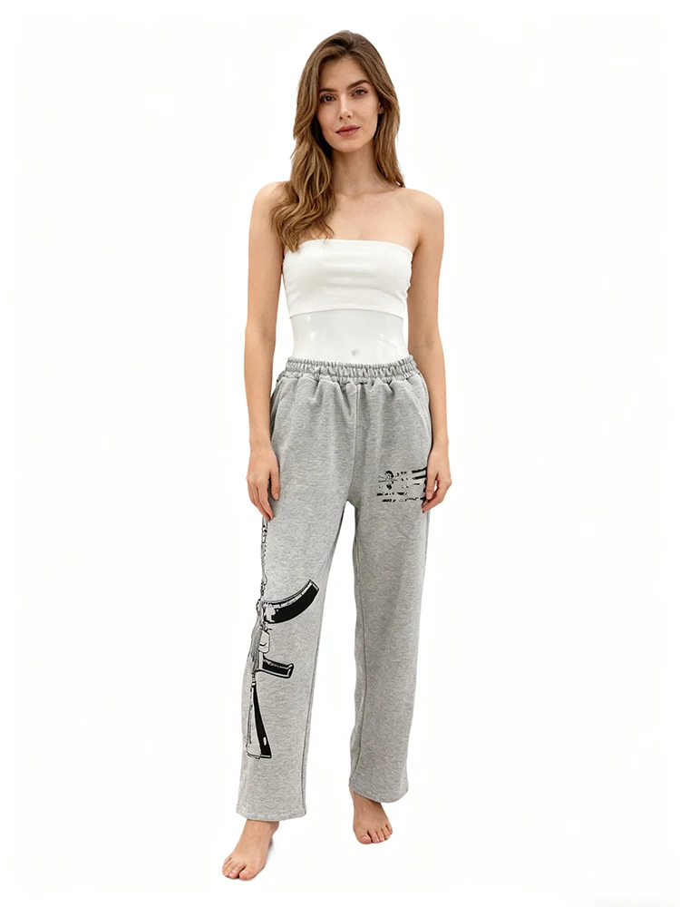 الخريف/الشتاء شارع العليا Harajuku ريترو Instagram-نمط مطبوعة تمتد مستقيم الساق موضة السراويل النسائية غير رسمية Y2K الملابس #1