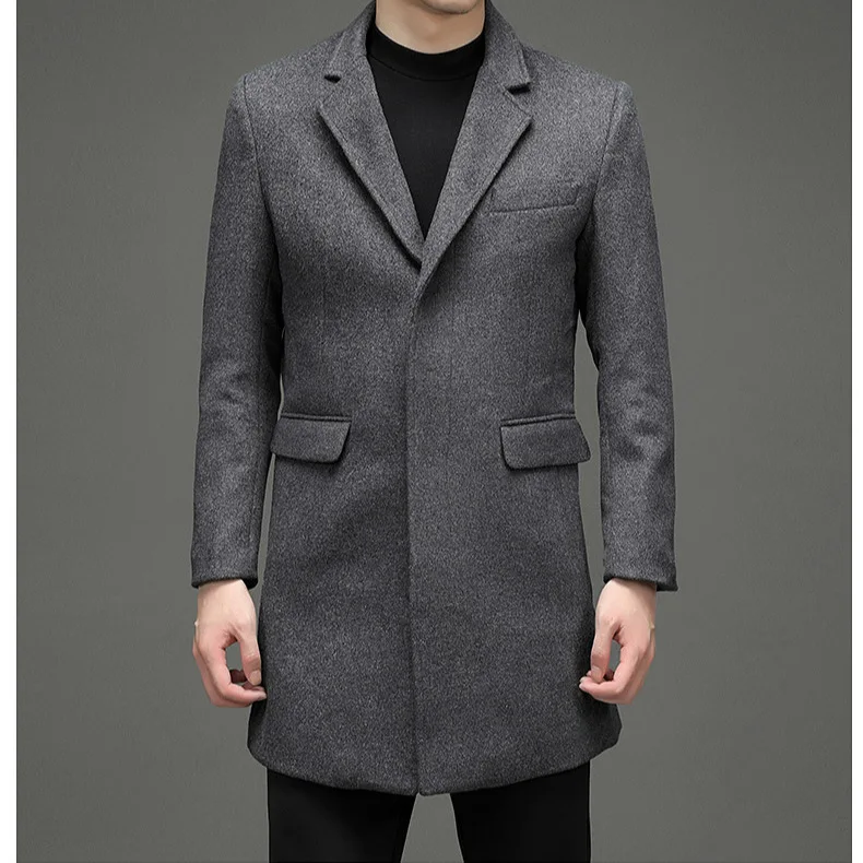 

2025 Autumn Man Jacket Fashion Solid Color Business Casual Male Outerwear Turn Down Collar Mid Length Versatile Men Overcoat