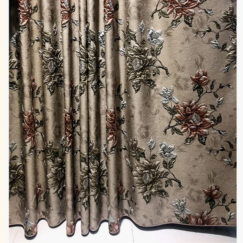 

European Embroidery Brown Luxury Curtains For Living Room Bedroom Dining Blackout Brown Valance Decor Window Custom Relief