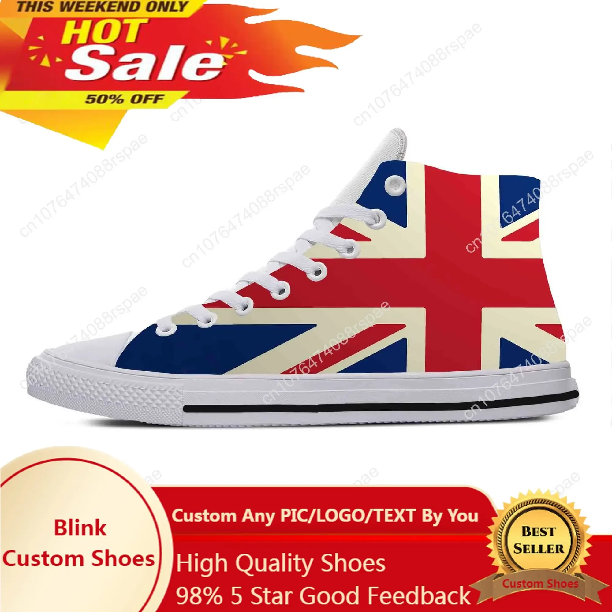 Sapatos de pano casual com impressão 3D para homens e mulheres, tênis confortáveis, sapatos de pano respirável, Reino Unido, Union Jack, bandeira britânica da Grã-Bretanha