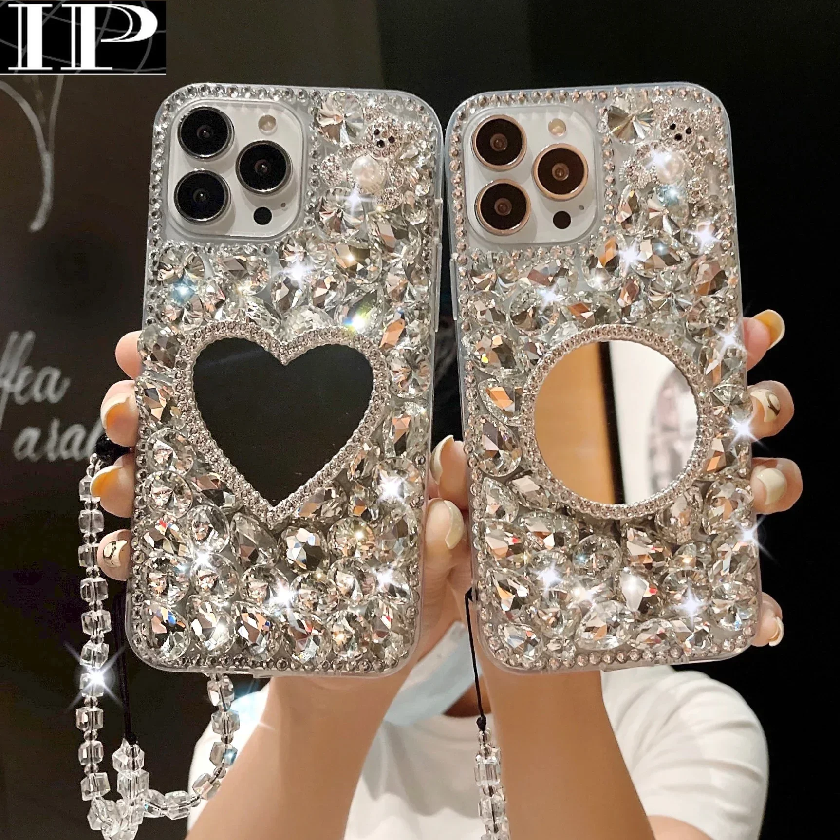 Fashion Women Luxuxy Diamond Makeup Mirror Girls Cell Phone Case For iPhone 15 Plus 14 13 Mini 12 11 Pro XS Max 7 8 Plus Cover