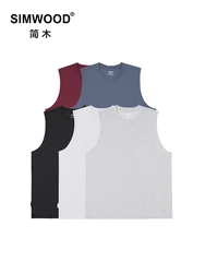 SIMWOOD 2024 Summer New Workout Gym Sleeveless T Shirt Men Moisture Wicking Breathable Cool Feel 240gsm Sorona Fabric Tank Tops