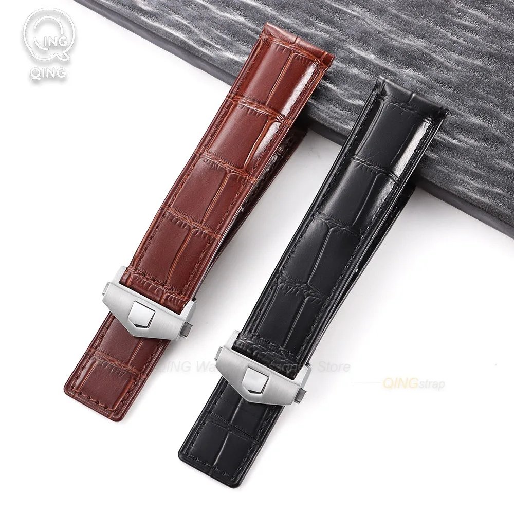 20/22/24mm Watchband for TAG Heuer Folding Buckle Bamboo Patterned Bracelet Cowhide Leather Business Strap Wristband Accessories