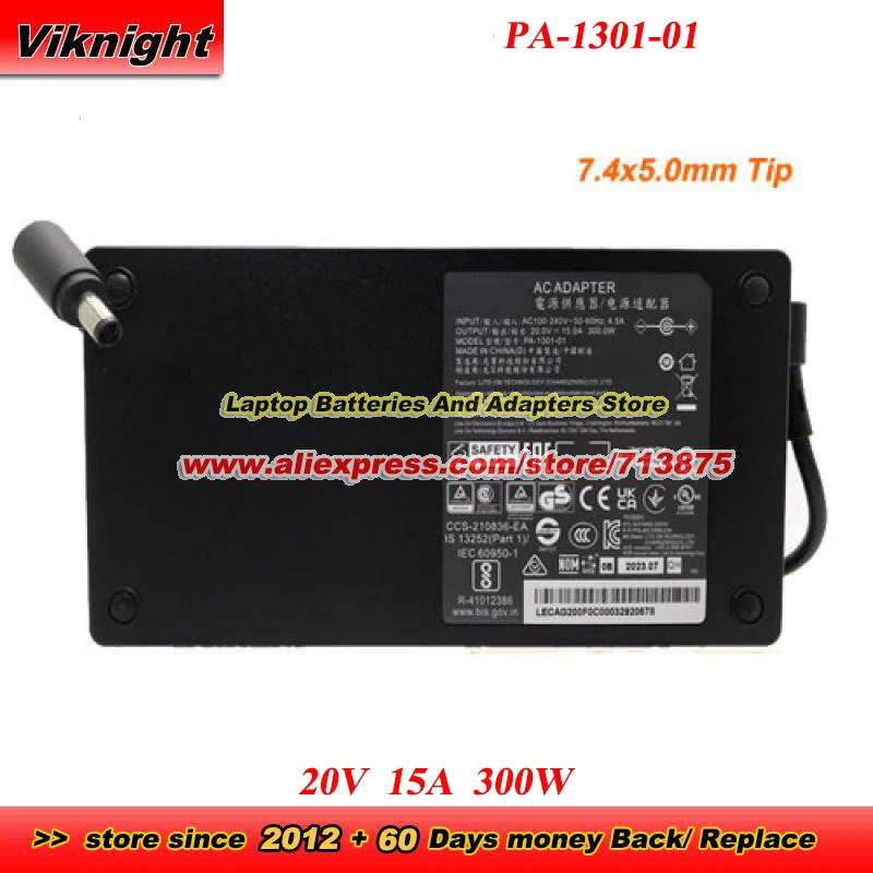 PA-1301-01 AC Adapter 20V 15A 300W for THUNDEROBOT Zero 911 Series Laptop Power Adapter with 7.4x5.0mm tip