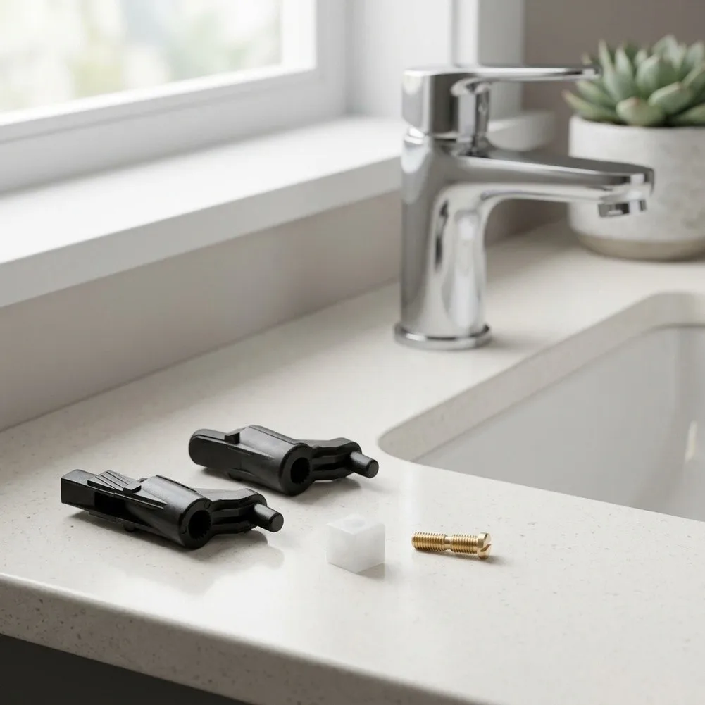 Faucet Handle Lever Adaptor Kit Compatible with Part 46265000 Includes 2 Black ABS Adaptors 1 Brass Screw 1 Spacer