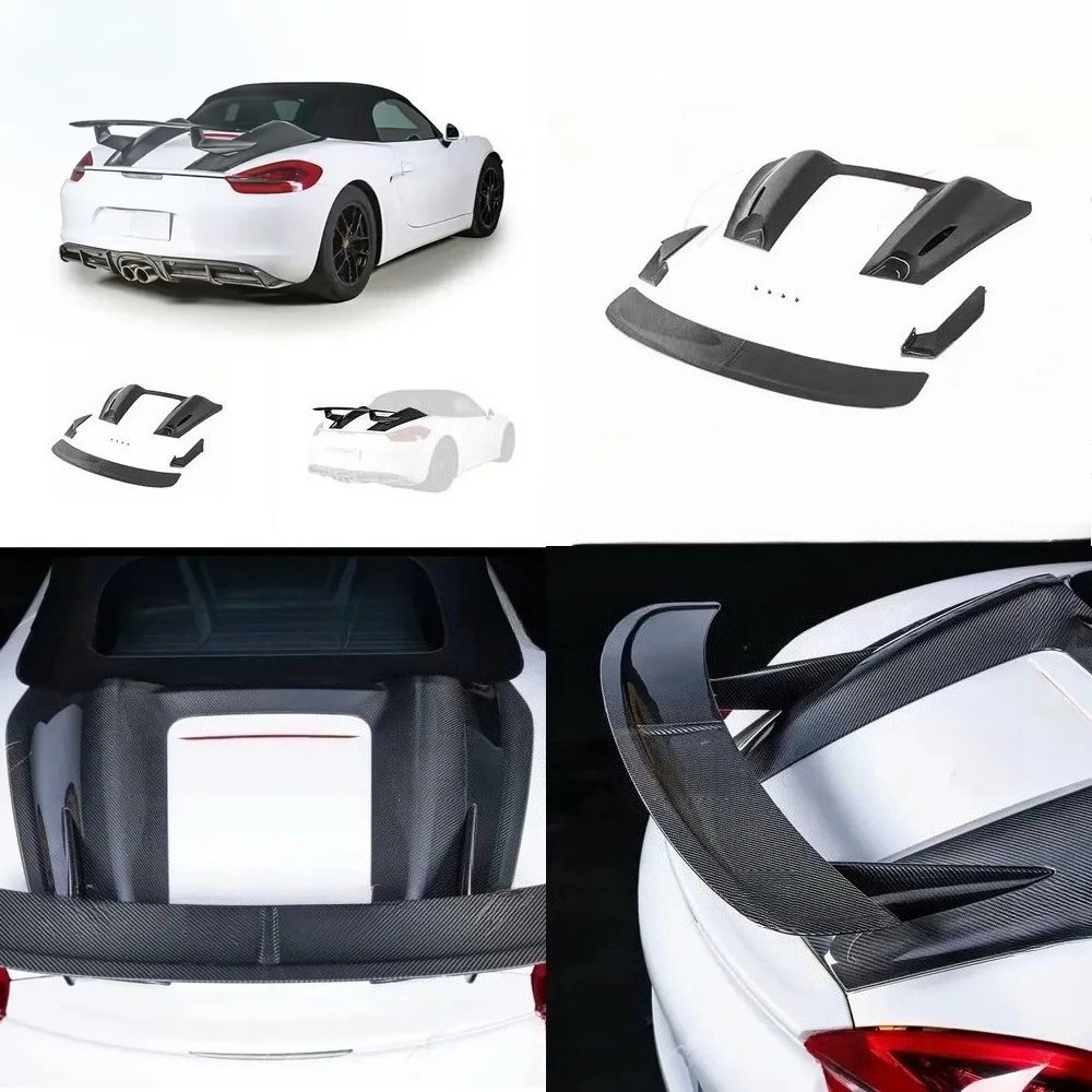 For 718 Boxster 2012-2024 Upgrade Spyder Hump Style Modification Dry Carbon Rear Spoiler Trunk Spoiler Body Kit