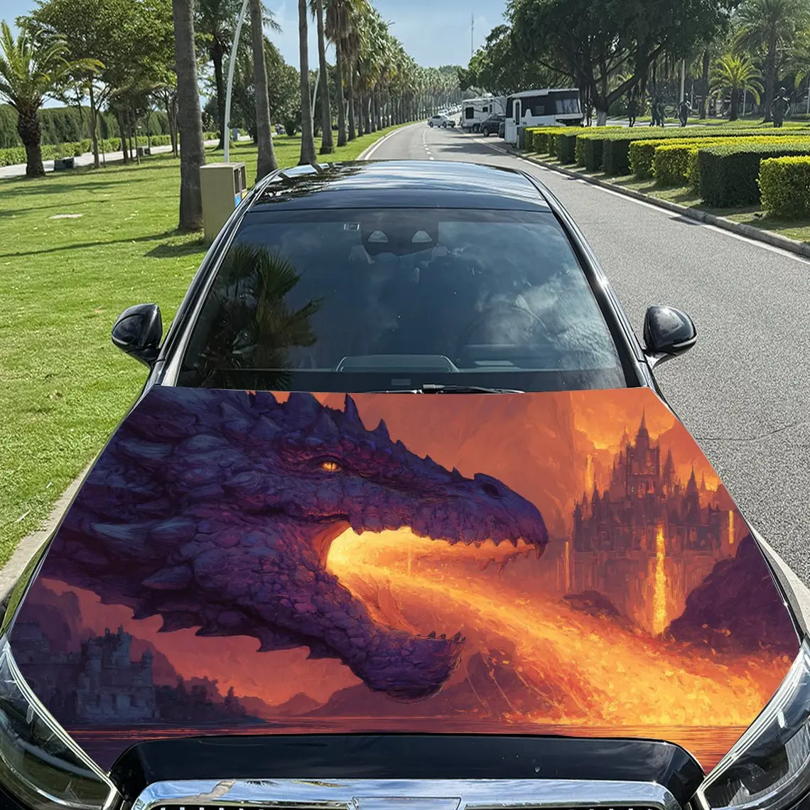 

Пламя - наклейки на капот автомобиля с рисунком прящего дракона и замка, водонепроницаемые самоклеящиеся, устойчивые к царапинам, легко приклеиваемые, прочные.