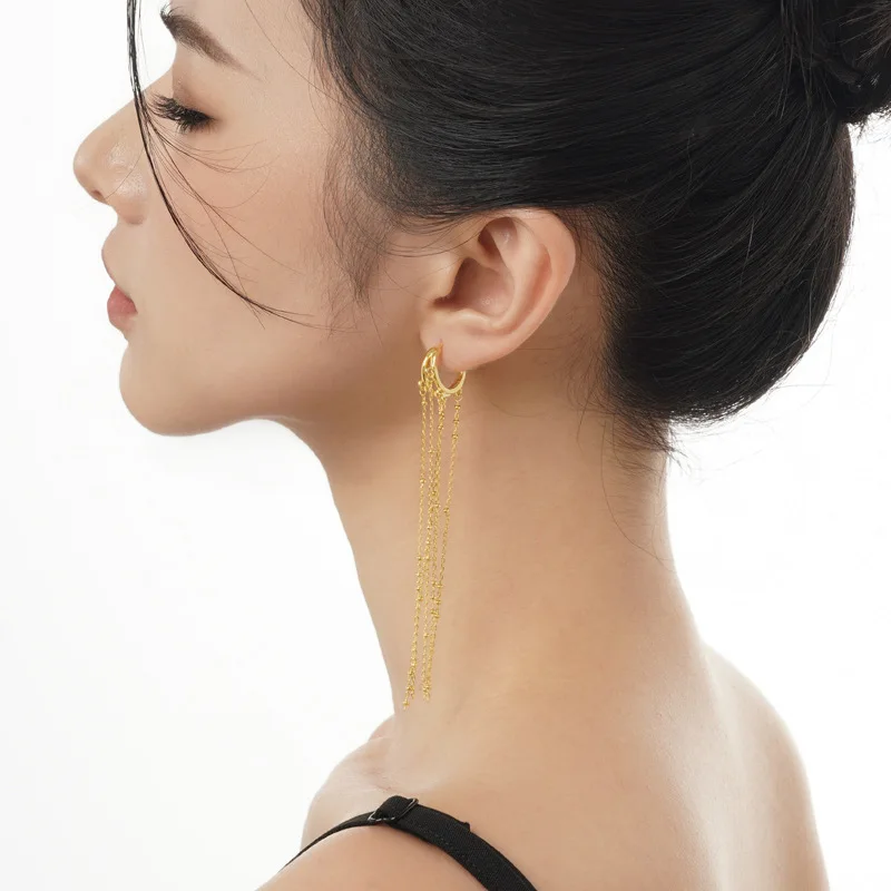 F.I.N.S الأصلي الفاخرة S925 فضة طويل الشرابة إسقاط أقراط النساء معلقة شرابة Lins هندسية ثقب الأذن مجوهرات