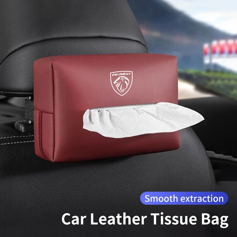 Car Tissue Box Leather Toilet Paper Holder Seat Back Tissue Organizer Bag For Peugeot 5008 408 308 608 Rifter e-Expert Traveller