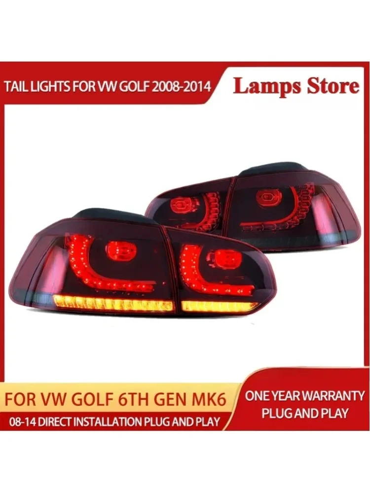 LED-Rückleuchten für VW Golf 6 MK6 Schrägheck 2008-2014 Rückleuchten-Set mit Bernsteinfarbenem Sequenziellem Blinker Dynamischer Rückfahrscheinwerfer 1 Paar