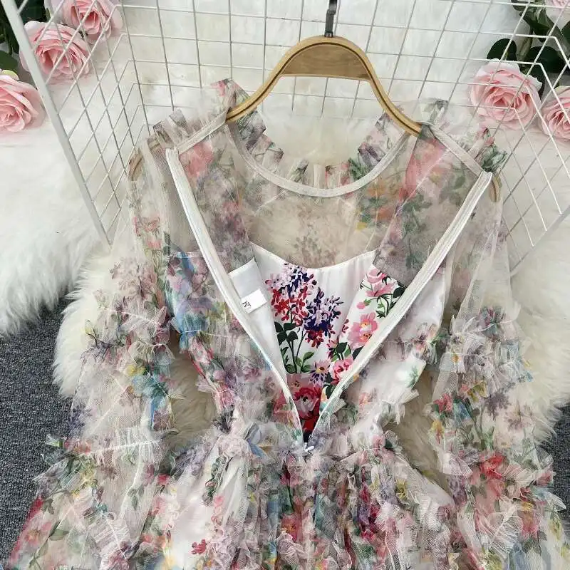 JAMERÁRIO-Vestido de noite manga comprida feminino, babados em camadas, vestido de baile, bolo, elegante, vintage, passarela, verão, outono