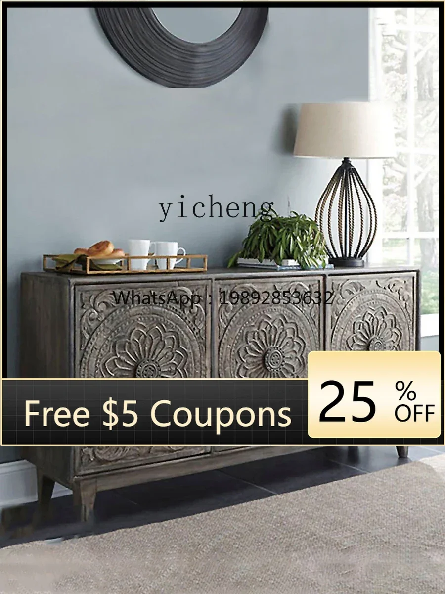 

Light Luxury Solid Wood Sideboard Vintage Carved TV Console Cabinet Storage Cabinet desk decoration