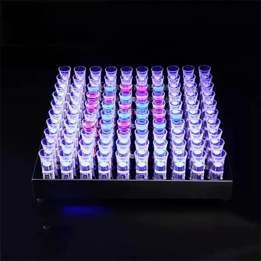 Rechargeable 100 Holes LED Shot Glass Display Stand Luminous LED Shot glass led shot cup holder Wine Rack cocktail Cup Holder