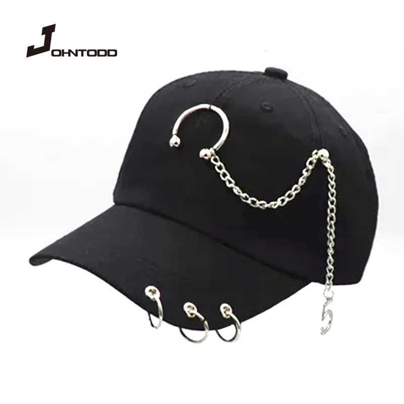 

Fashion hip hop cotton baseball cap Creative Piercing Ring Caps Punk Adult Casual Solid Adjustable Unisex hat Snapback hats