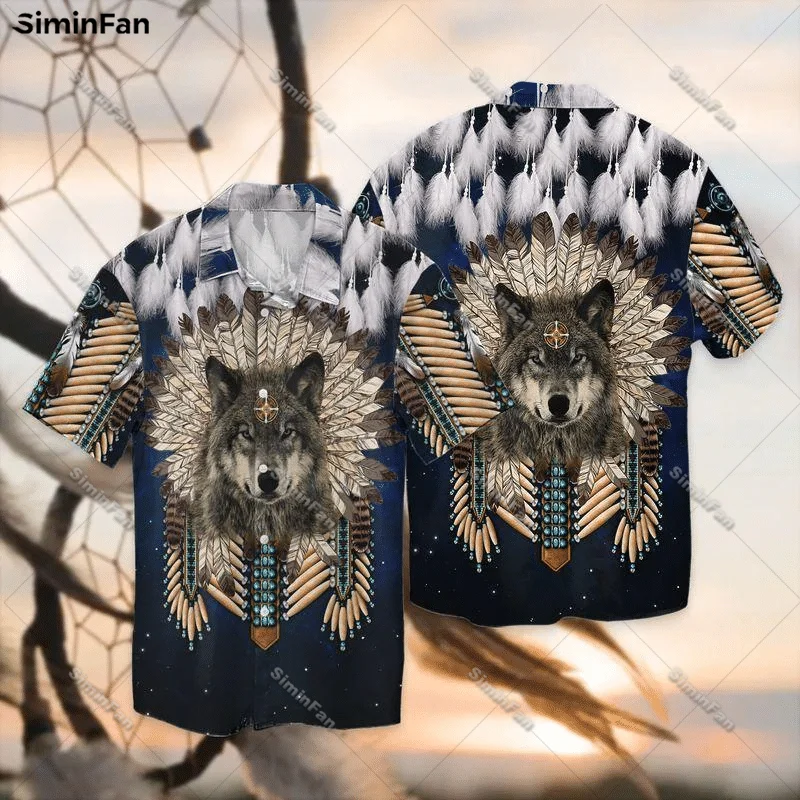 Tribal Wolf Dragonfly Hawaiian Aloha Shirts 3D All Over Printed Male Cuban Beach Tshirt Men Summer Lapel Tee Unisex Female Top-2