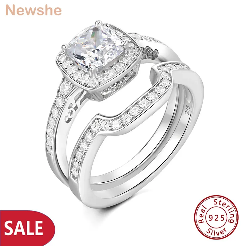 

Newshe оригинальный комплект обручальных колец из стерлингового серебра 925 пробы для женщин, роскошное обручальное кольцо с кубическим цирконом, распродажа
