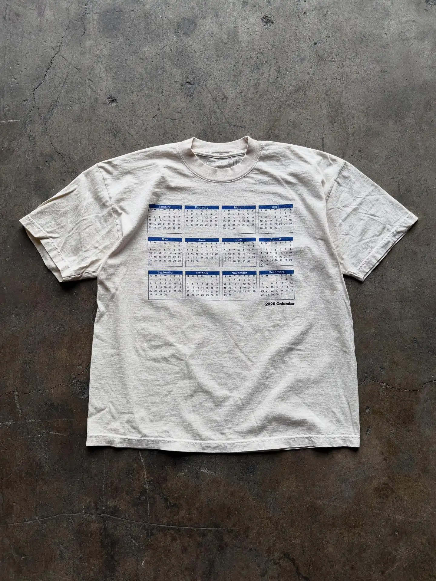 White Short Sleeve T-Shirt Couple Calendar Design Trendy Sensation Summer High-End Feeling Wang Studio Workshops Unique Design