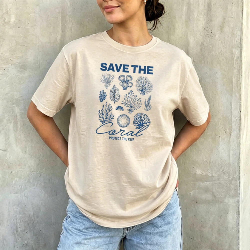 Save The Coral Protect The Reef Shirt Vintage Coral Art Print Casual Cotton Crewneck Tee For Reef Conservation Lovers women tees