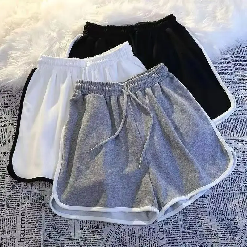 2026 Striped Sports Shorts Women Korean Fashion Casual Mini Shorts Summer Simple Loose Wide Leg Shorts Ladies New