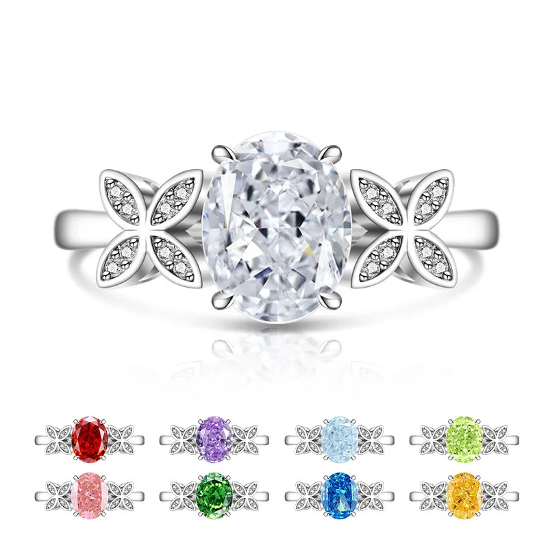 

Элегантное сверкающее ледяное кольцо из стерлингового серебра 925 пробы с овальным цирконом и бабочкой, женские великолепные ювелирные изделия