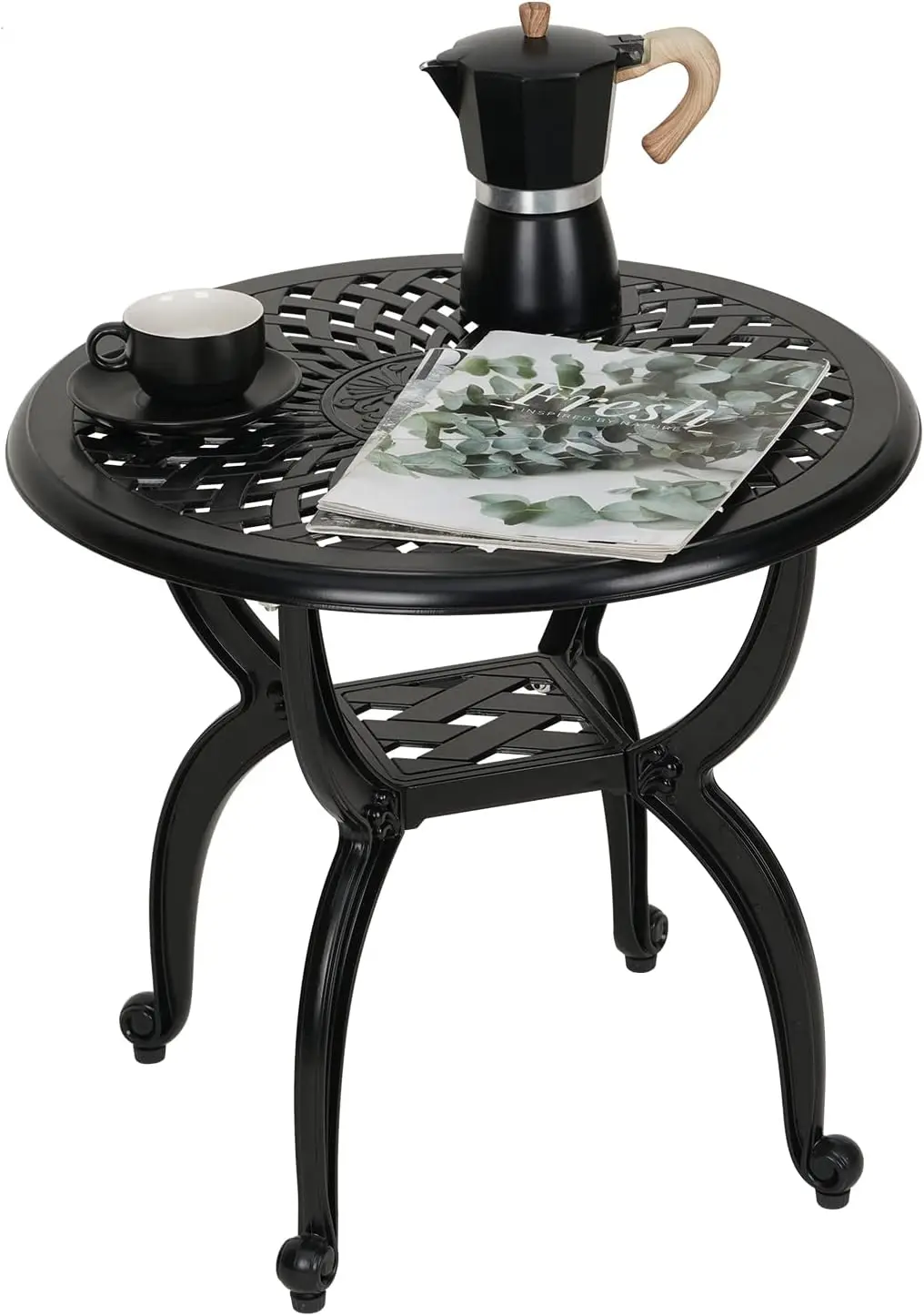 

Cast Aluminum Side/End Table, Anti-Rust Coffee Bistro Table for Outdoor, Patio, Indoor, Garden, Porch, Balcony (Round Black)