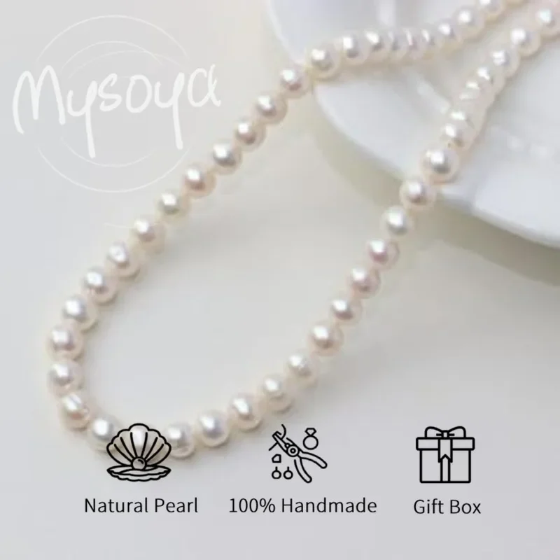 

MYSOYA White Freshwater Pearl Necklace 5-6mm/6-7mm/7-8mm With Gift Box, For Her/Him, Birthday/Wedding/Christmas/New Year Gift