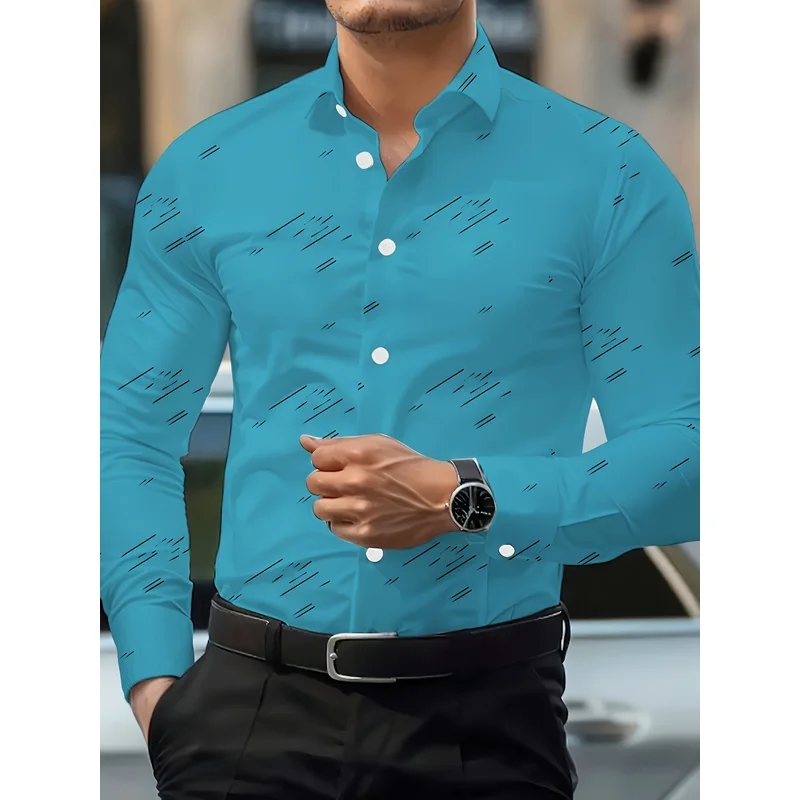Men's White Base Line Print Long Sleeve Shirt Casual All Season Home Out Friend Party Gentleman Fashion Top