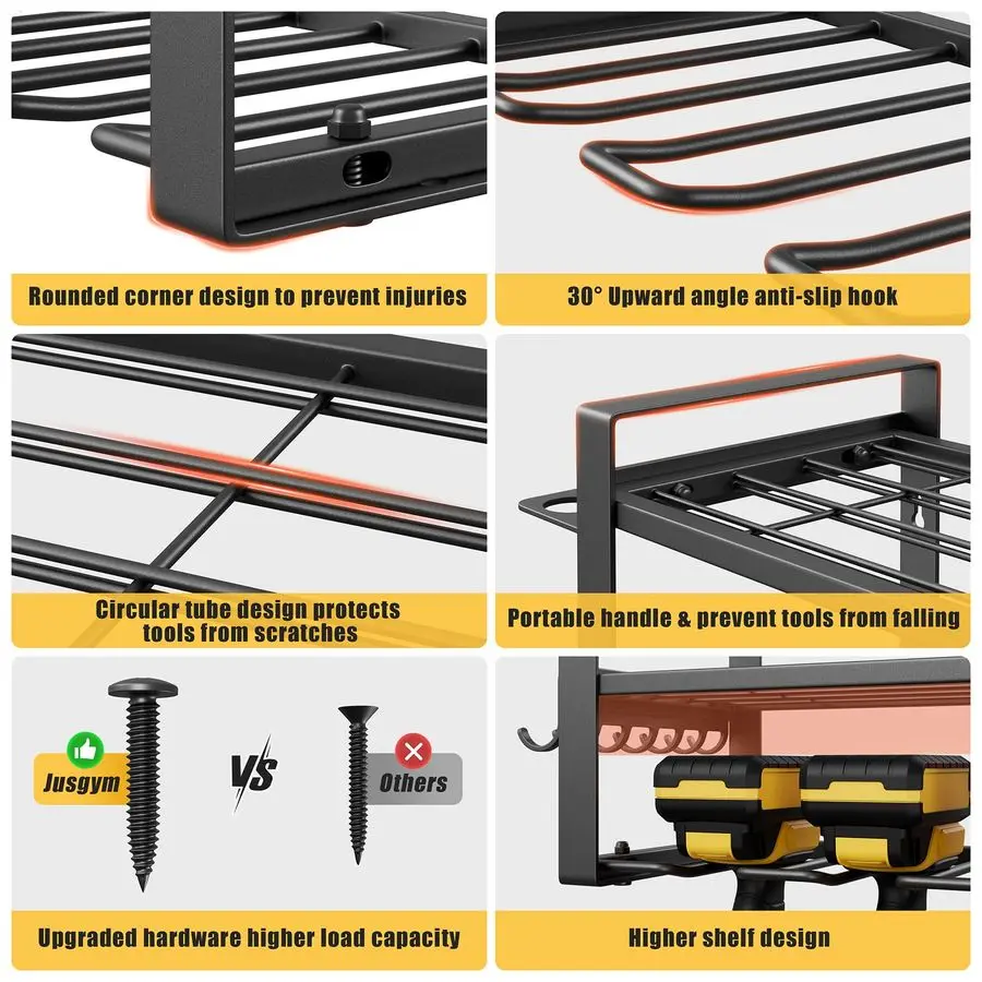 

Настенный органайзер для электроинструментов 49.4 Large Power Tool Organizer, 4-уровневая стойка для хранения инструментов с 12 держателями для дрелей, нагрузка до 600 фунтов, для тяжелых беспроводных инструментов