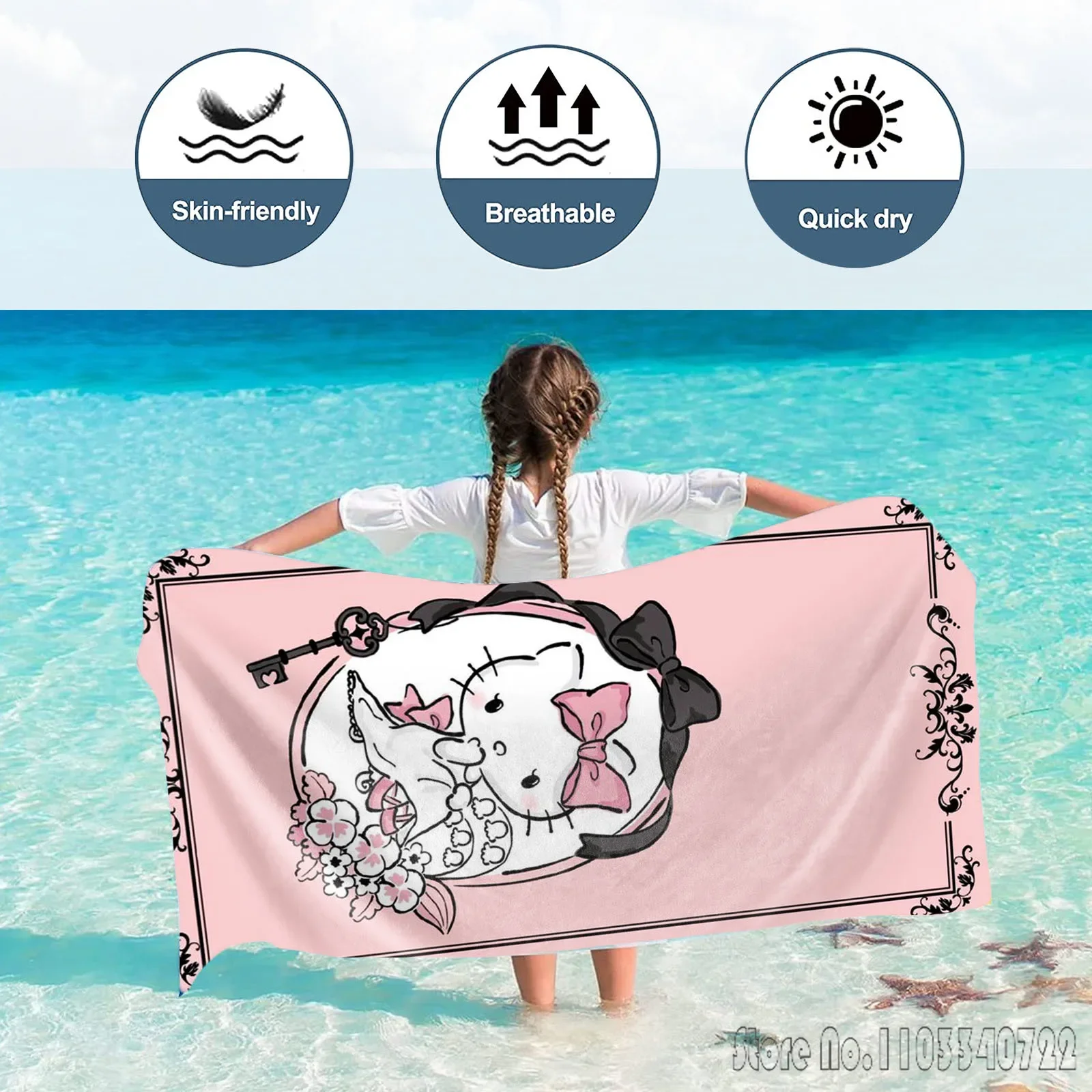 Hello kitty Cartoon Beach Bath Towels Microfiber Beach Swimming Towel Decor for Kids Gift 75x150cm