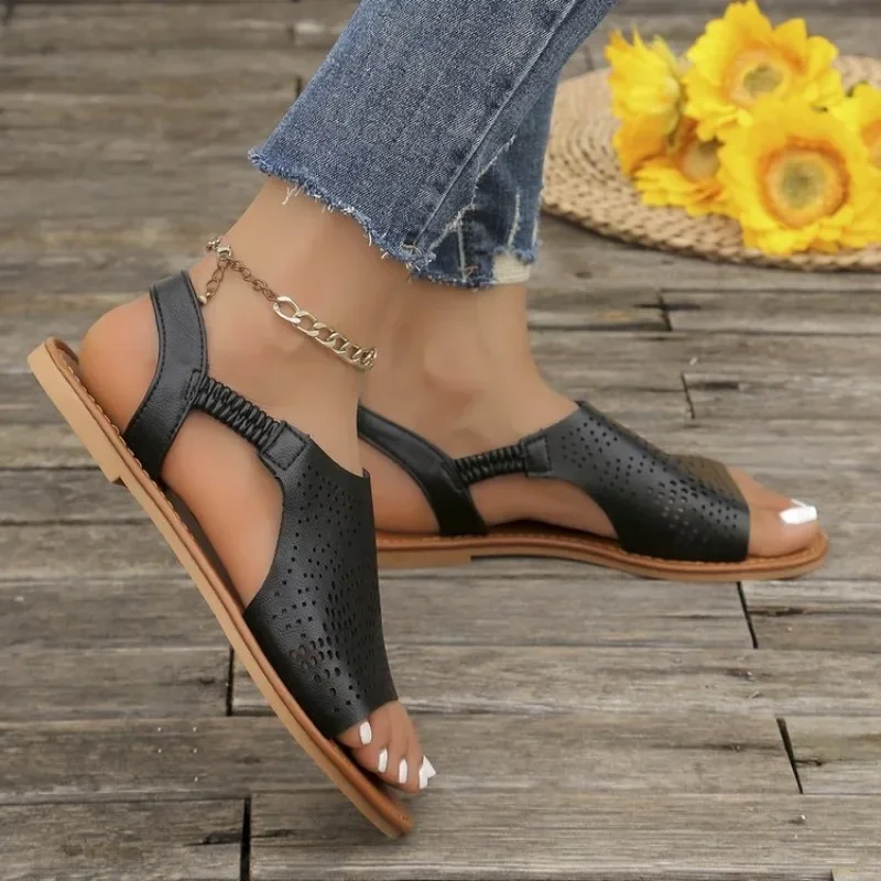 Sandalias de fondo plano para Mujer, Zapatos de punta abierta, Sexy, moda, playa, Verano