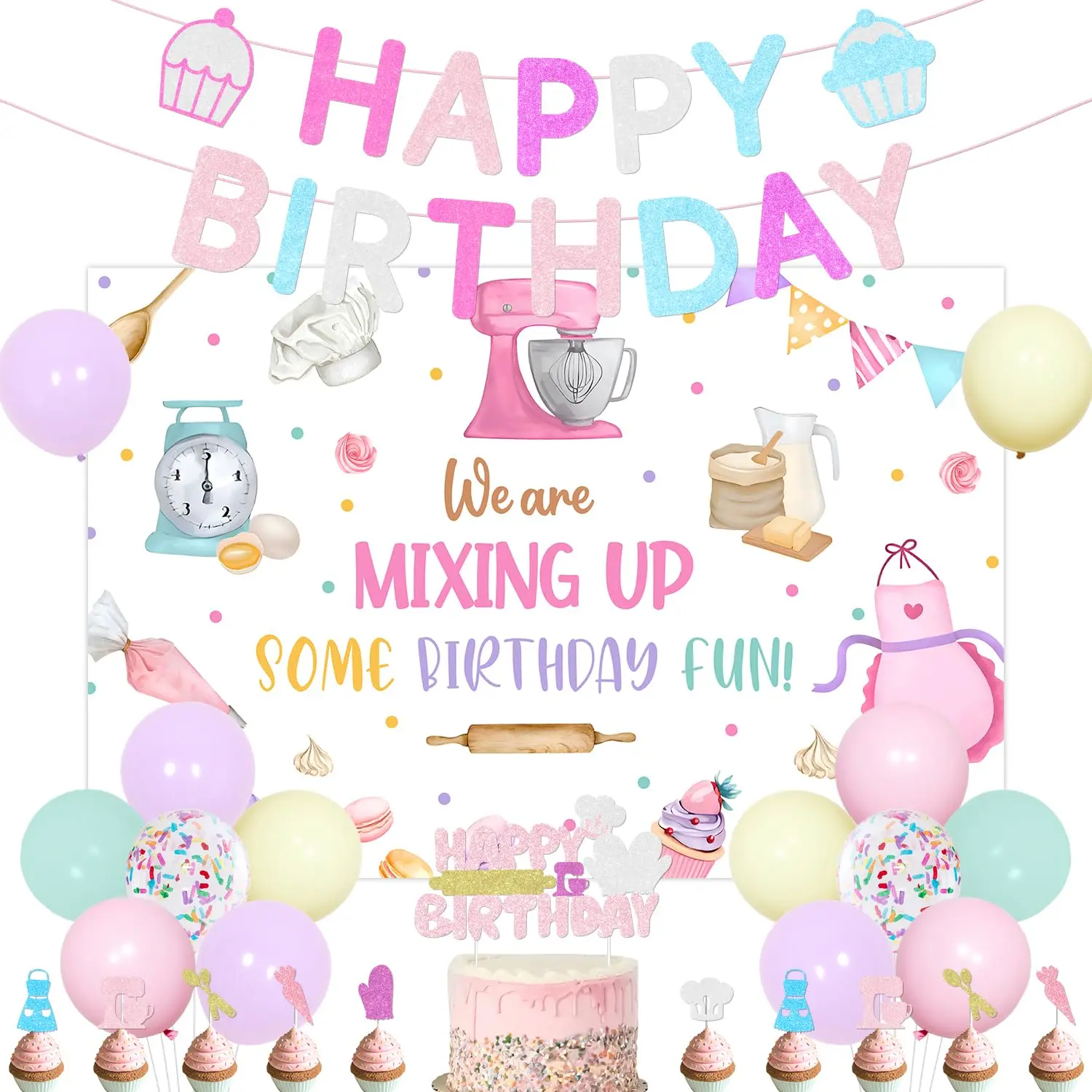 

Kreat4joy Baking Theme We Are Mixing up Some Birthday Fun Party Decoreations Happy Banner Cake Topper