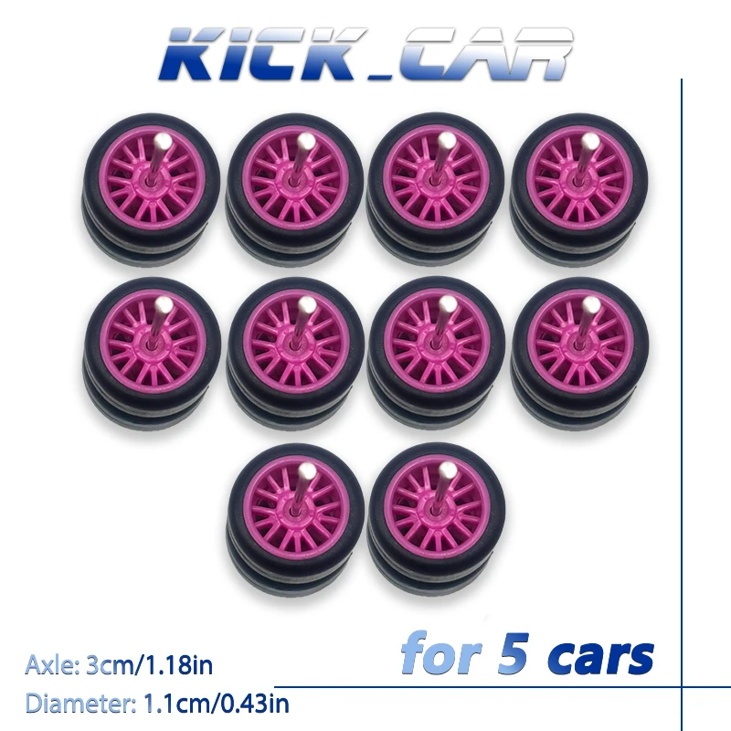 1/64 Wheels with Fixed Rubber Tires Multi Spoke for Toy Model Diecast Cars Refiting Parts for Hotwheels (5 sets for 5 Cars)