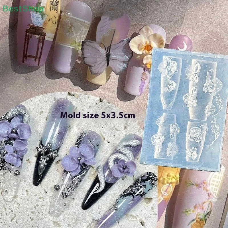 itut Victoria Apa 1 Stück D Silikon-Nagelkunstform, Blume, Blumen, Nageldekoration, DIY-Maniküre-Werkzeug