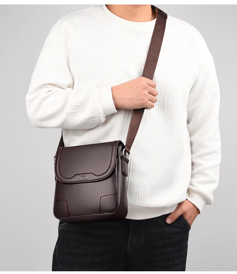 Kangaroo Luxury Brand Vintage Men Messenger Bag For Men Leather Business Brown Black Casual Shoulder Bag Male Crossbody Side Bag