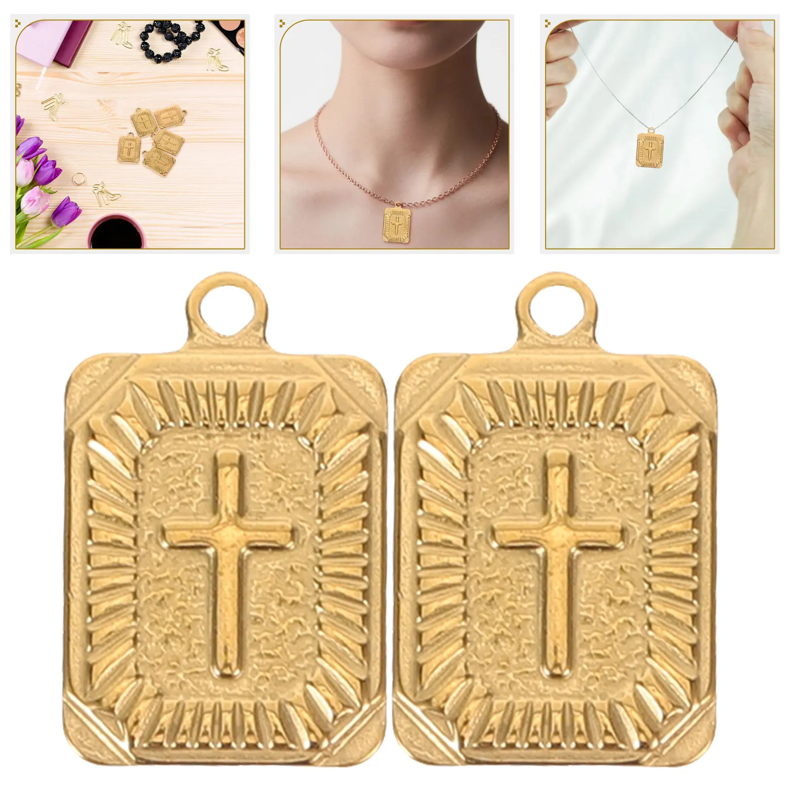 5Pcs Cross Pendant For Jewelry Making For Pendant For Necklace Making Earring Maker Rectangle Stainless Steel Tiny