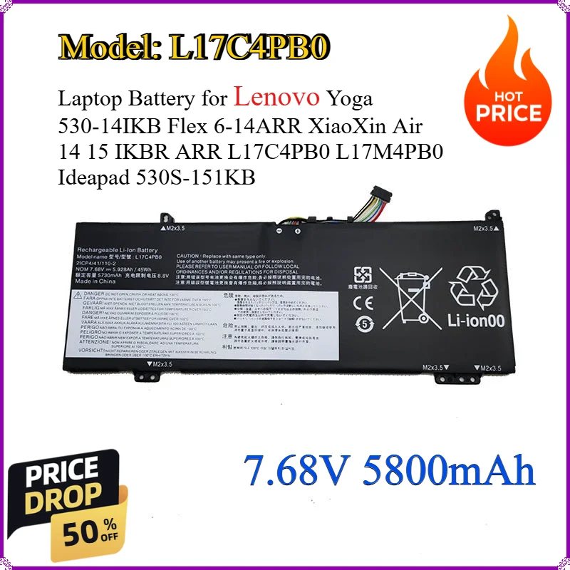 

L17C4PB0 Laptop Battery for Lenovo Yoga 530-14IKB Flex 6-14ARR XiaoXin Air 14 15 IKBR ARR L17C4PB0 L17M4PB0 Ideapad 530S-151KB
