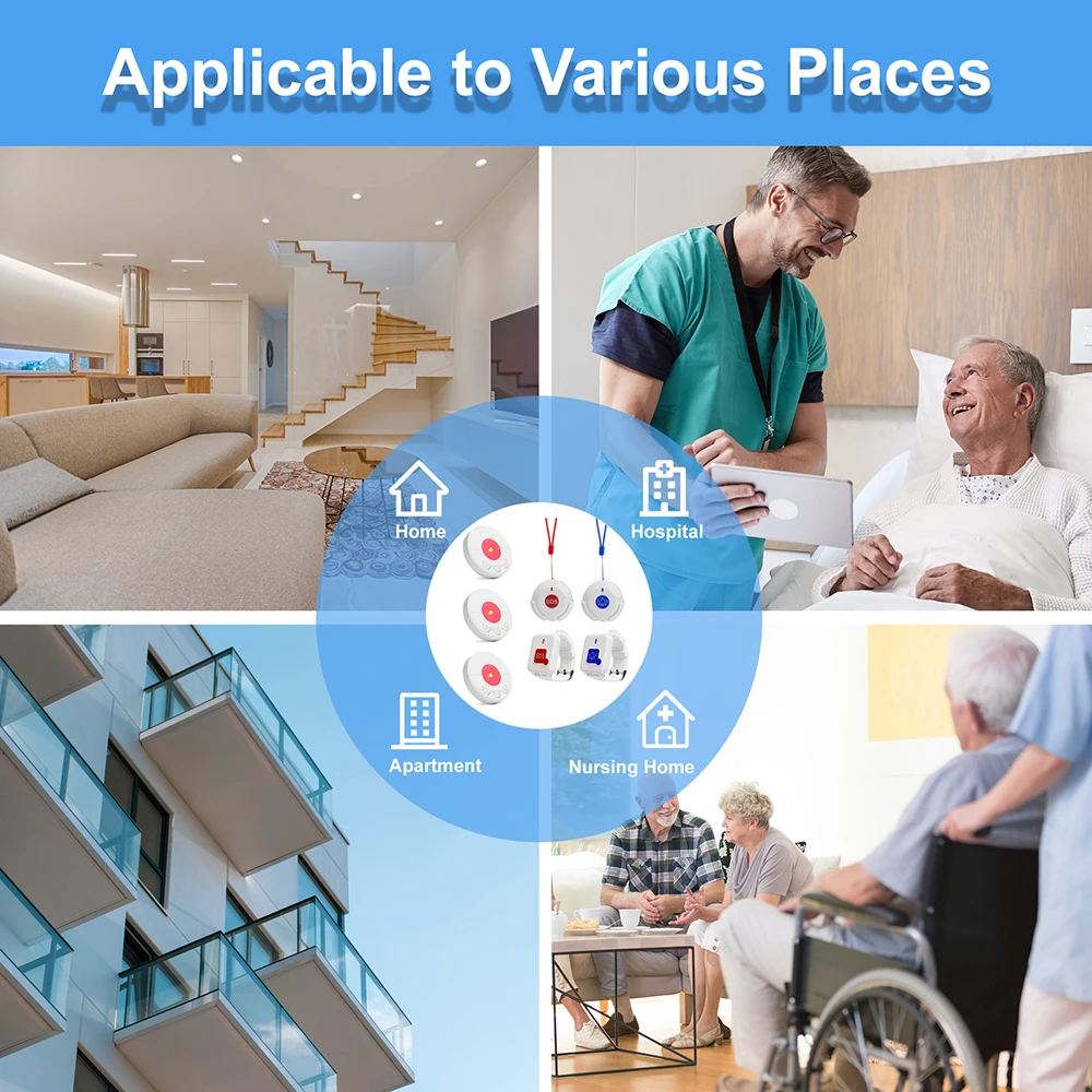 Bezprzewodowy system pagerów dla opiekunów, inteligentny system dzwonienia z dźwiękiem i światłem do kliniki, szpitala, sprzęt medyczny.
