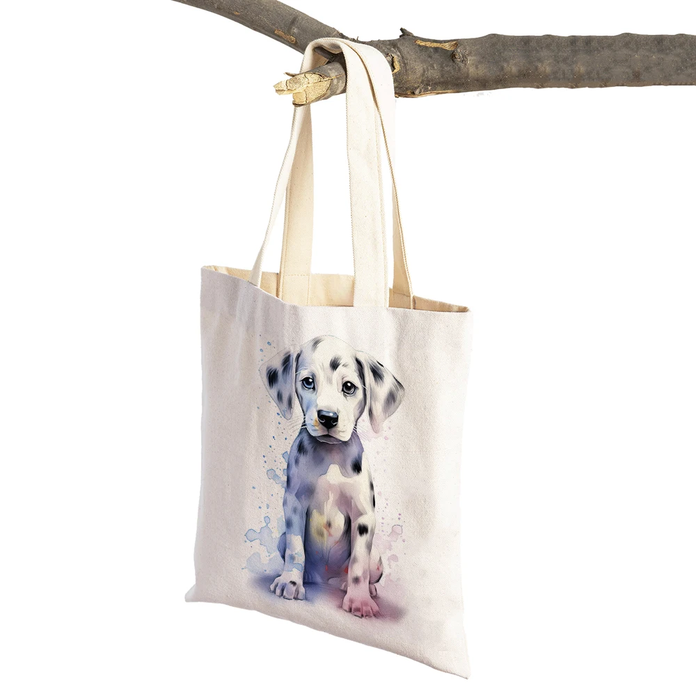 Cute Cartoon Pet Dog Women Shopping Bag Double Print Canvas Tote Handbag Reusable Animal Lady Shopper Eco Shoulder Shopper Bags