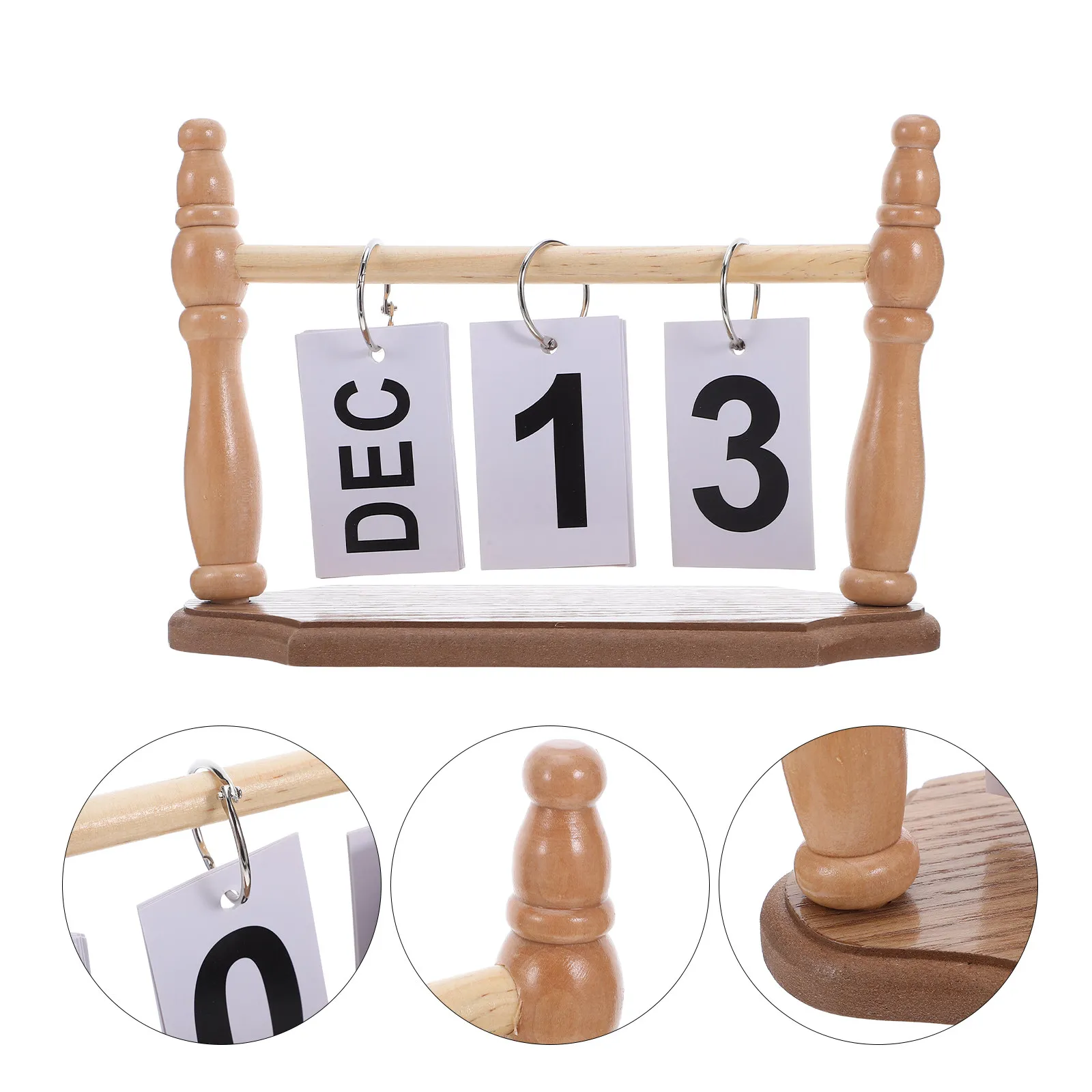 Wooden Perpetual Desk Calendar Flip Desk Calendar Rustic Stable Natural Grain Desktop Decoration Monthly Planner Reusable