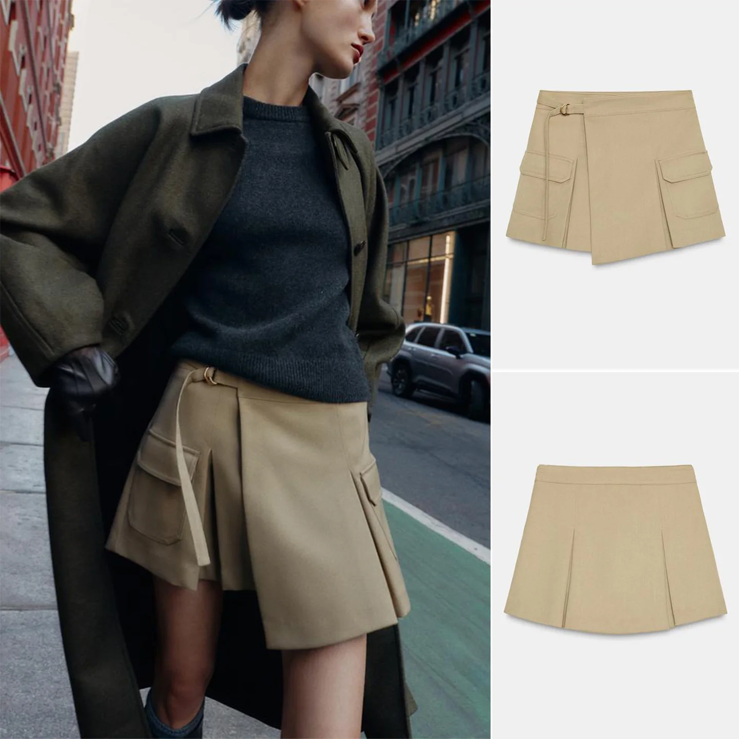 

Минималистичная короткая юбка А-силуэта с высокой талией для женщин: новинка, городской стиль, полиэстер, эффект потертости, дизайнерская находка