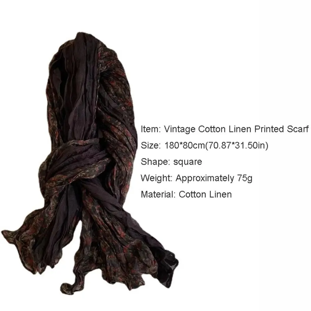 Fashion Autumn Winter Cotton Linen Scarf Vintage Keep Warm Pleated Printed Scarf Luxury Brand Designer Square Shawl Wrap