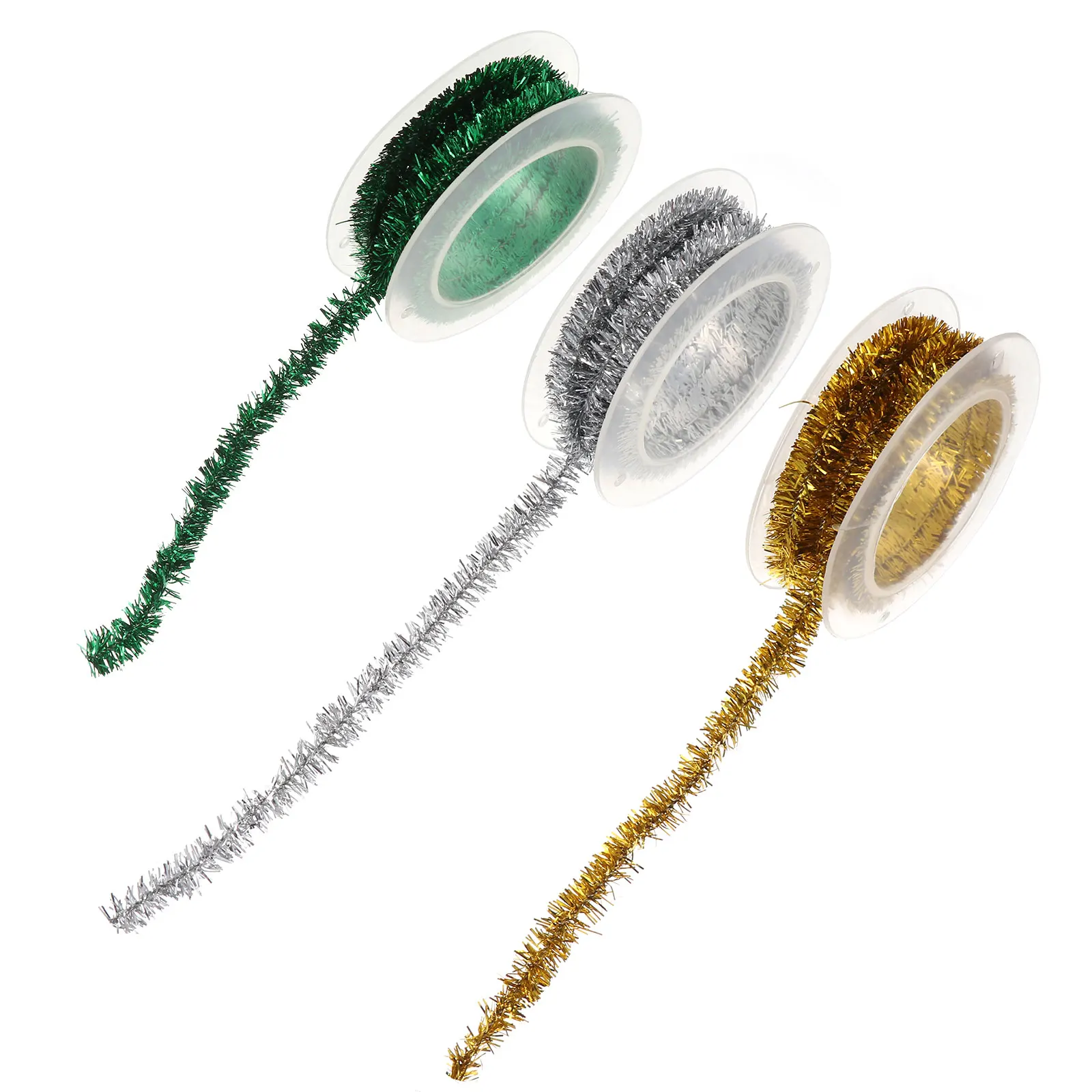 

3 Pcs Gold Metal Yarn Plastic naments Safe Material Colored Ribbon Christmas Tree Party Wedding Festive Strips Decorations