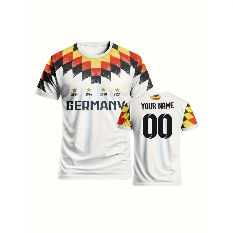 Deutschland-Trikots, Muster-T-Shirt für Herren, Fußball, individuell gestaltete, 3D-gedruckte Kurzarm-Tops, Sommer-T-Shirts mit lockerem V-Ausschnitt, Sport-T-Shirts