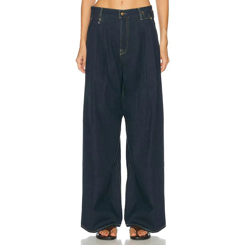 Lady washes jeans. 2026 new style casual versatile wide-leg pants, high-quality loose straight-leg pants, Y2K style.