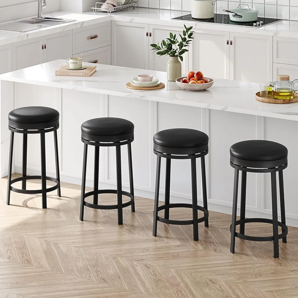 

24'' Swivel Bar Stools Set of 4 with Footrest, Modern Counter Height Barstools with PU Leather Upholstered and Metal Frame, Bac