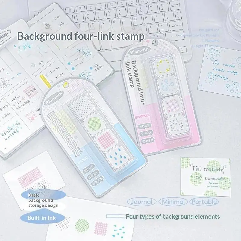 4 In 1 Pattern Background Stamps Set For Diy Journal Scrapbooking Planner Daily Mood Weather Recording Decoration